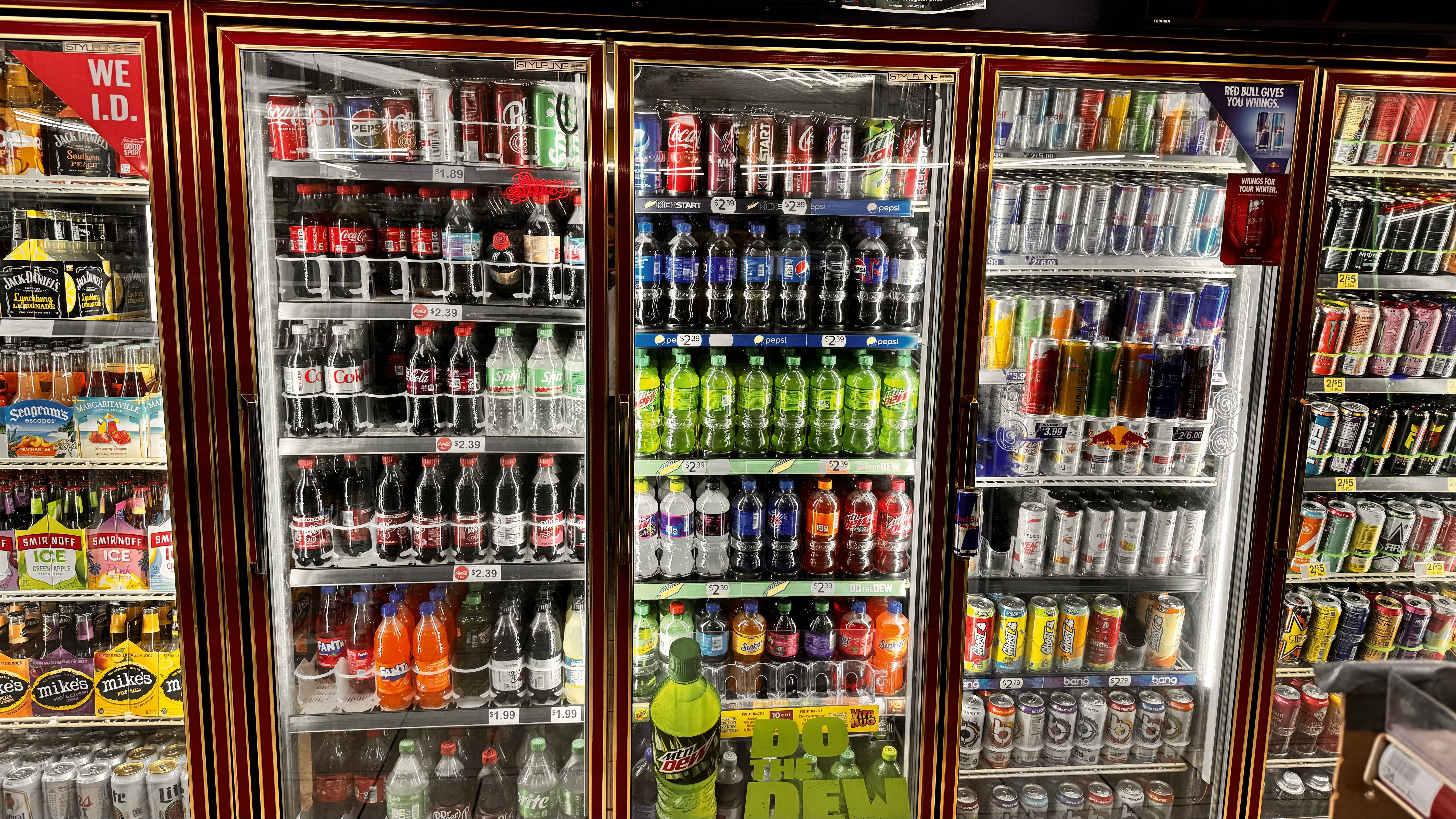 NextStop beverage coolers stocked with drinks